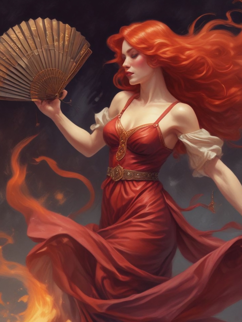 Red Flame Maiden Art Print - Premium Wall Art